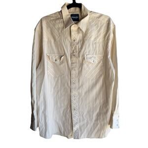 Wrangler Men's Western Snap Shirt Long Sleeve Dobby Striped Button Up Size LARGE